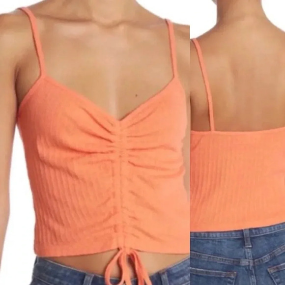 Abound stripped Orange Ruched Front Strappy Crop Top size large - Picture 1 of 6
